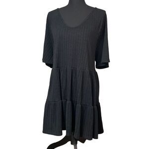 ChicSoul Black Ribbed Lightweight Tiered Babydoll Top